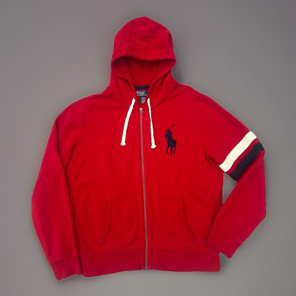 Polo Ralph Lauren Men’s Big Pony Red Full Zip Hoodie Thermal Fleece XL Rugby